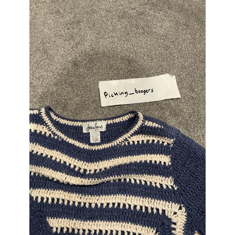 Joan Bass Sweater Womens Sz‎ M Periwinkle & White Pullover Acrylic Cable Knit - Picture 2 of 4